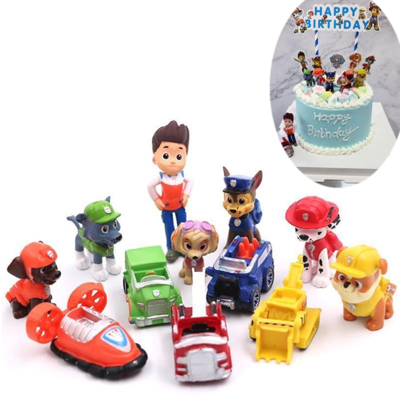 汪汪隊12款狗狗巡邏隊手辦玩具公仔擺件PVC蛋糕裝飾品兒童玩具生日蛋糕裝飾擺件