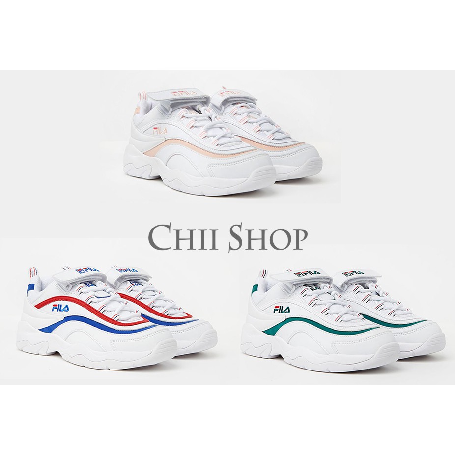 【CHII】韓國代購 Fila Ray 老爹鞋 魔鬼氈 粉膚 粉色 綠色 藍紅 紅藍 綠線 粉線