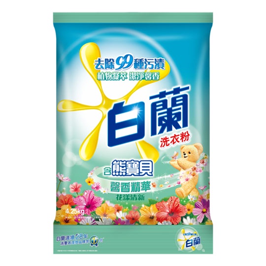 白蘭 洗衣粉-花漾清新(含熊寶貝馨香精華) 4.25kg【康鄰超市】