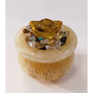 珍美水晶玉器：黃玉五色石招財聚寶盆贈小黃晶元寶