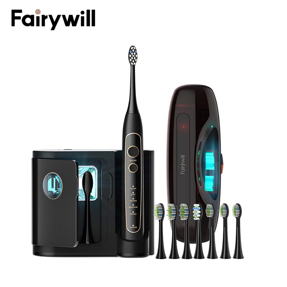 Fairywill 2056 電動牙刷 5種模式 8個杜邦刷頭 可充電旅行箱