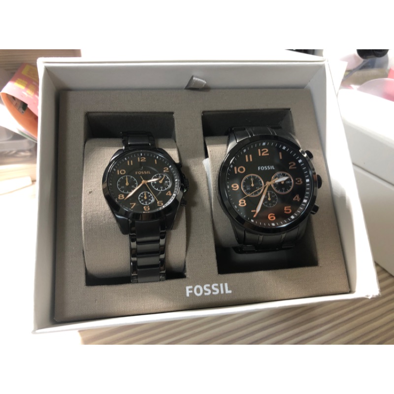 現貨FOSSIL 三眼計時 情侶對錶組 鋼錶 男女腕錶 時尚對裱