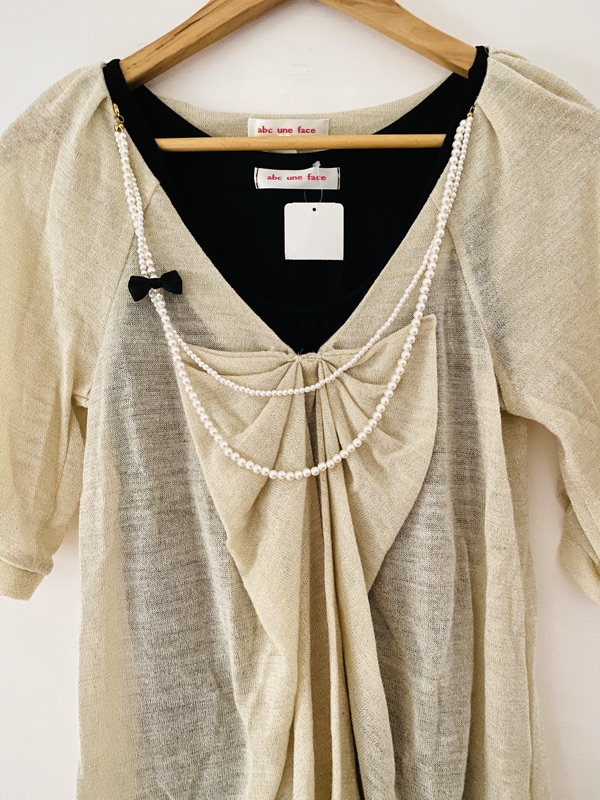 日本代行abc Une Face金蔥薄針織罩衫珍珠項鍊背心set 蝦皮購物