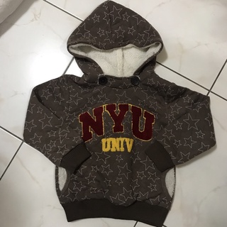 現貨在臺 全新 童裝 小童 NYU格紋連帽長袖上衣 真口袋 帽子內絨毛 衣服內沒有絨毛 咖色 最後一件尺寸15