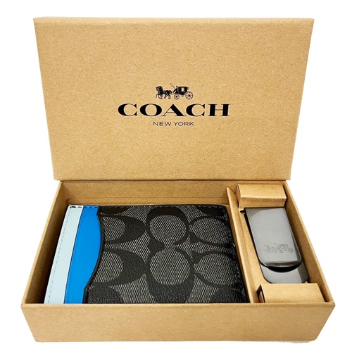 【COACH】C LOGO鈔票夾卡夾名片夾禮盒(黑灰/藍)