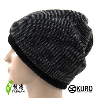 KURO-SHOP多用途的配件 黑-白色 假雙層設計 針織帽 扁帽 脖圍-男女適用