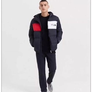 FILA 經典LOGO戶外保暖防潑水防風袖男連帽外套