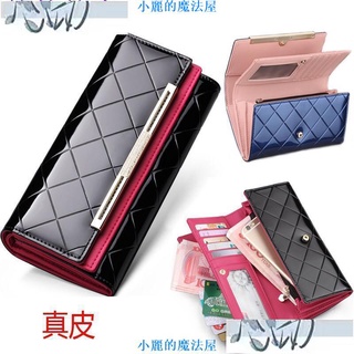 小麗的魔法屋【熱賣】真皮牛皮撞色鑲鑽大容量女士皮夾手抓包3折長夾 信用卡夾錢包零錢包 真皮皮夾 創意卡包