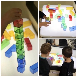 建構遊戲 透光教具組 透光正方形 疊、可玩平衡遊戲、可搭配配件玩分類 透光設計結合光影 建構遊戲 認識形狀 顏色組合