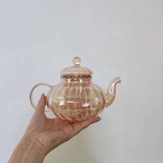 DOUBBLE 生活家居自制 法式vintage香檳色復古耐熱輕薄玻璃花茶壺咖啡壺泡茶壺單壺#超取請聊聊我#預購