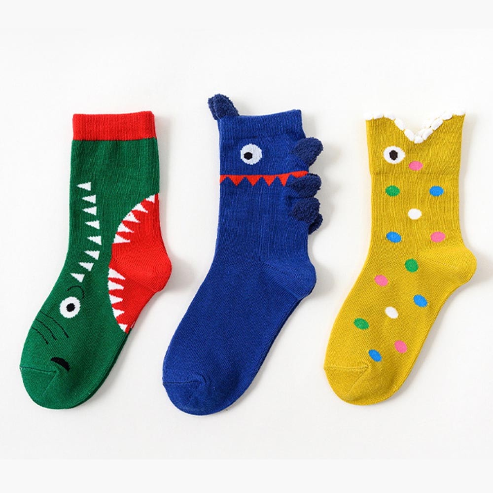 KIDZKIDZ【A00033】caramella卡拉美拉可愛立體鯊魚恐龍中筒襪三入組 趣味童襪 襪子組合 童裝現貨