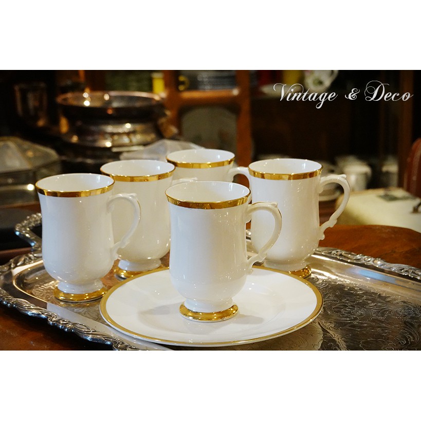 Royal Victoria 英國製骨瓷杯 金邊茶杯組 老件收藏 復古 茶具  [KS-0460]