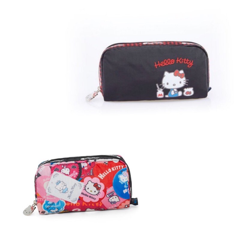 ♥ 小花日韓雜貨 ♥ 新款Lesportsac 6511 黑色粉色刺繡kitty手拿包收納包化妝包筆袋