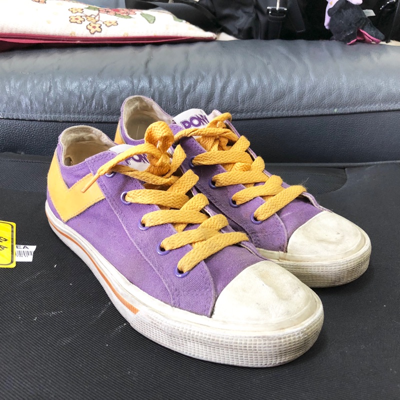 PONY紫底橘勾帆布鞋/休閒鞋（US 8）