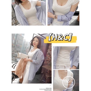免運H&C臺灣現貨S-3XL 顯胸 短袖 T恤 低胸圓領大U領 合身素T 女生上衣 衣服大碼 大尺碼 性感正韓上衣k27