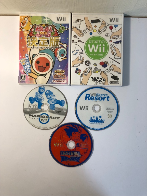 Wii 二手遊戲片，日文版，太鼓達人、wii第一次接觸、瑪利歐賽車、wii sports、七龍珠 中文 2片免運