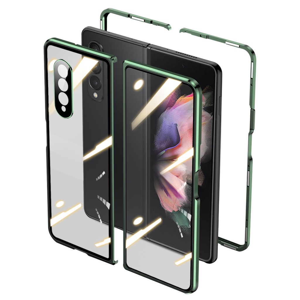 SAMSUNG 三星 Galaxy Z Fold 3 5G 手機殼時尚萬磁王全包鏡頭和屏幕保護後蓋, 帶鋼化玻璃膜