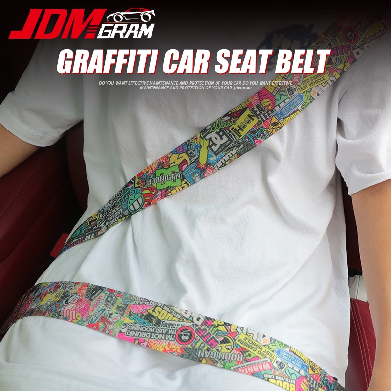 Jdmgram塗鴉汽車安全帶bride汽車座椅安全保護帶通用賽車可伸縮肩帶裝飾更換零件汽車內飾配件