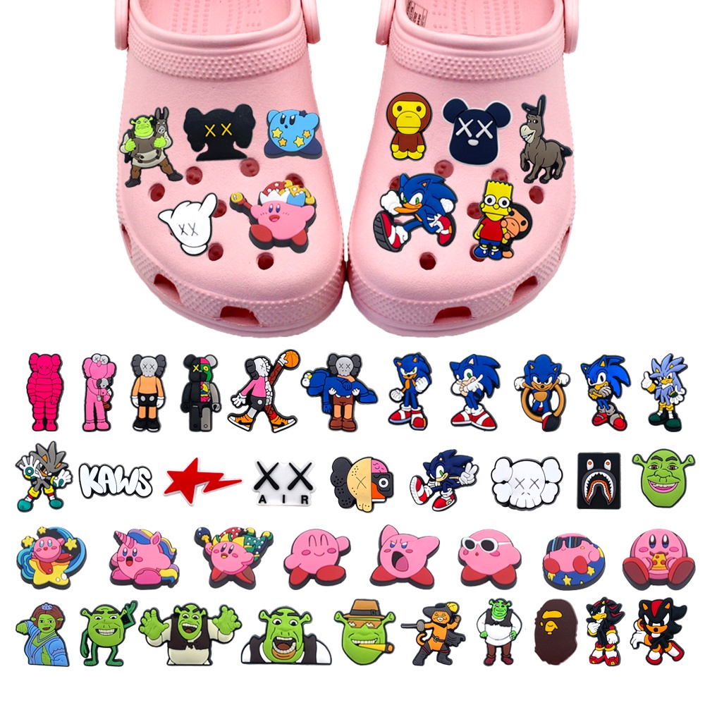 CROCS 卡通暴力熊 Kirby Shrek 聲波可愛鞋飾鱷魚皮夾比基尼 DIY 可拆卸裝飾拖鞋配件涼鞋鞋扣兒童禮物