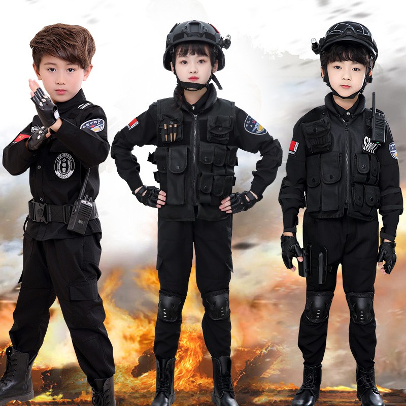 %現貨兒童警服特警男童警察服迷彩服套裝小孩軍裝萬圣節服裝特種兵裝備