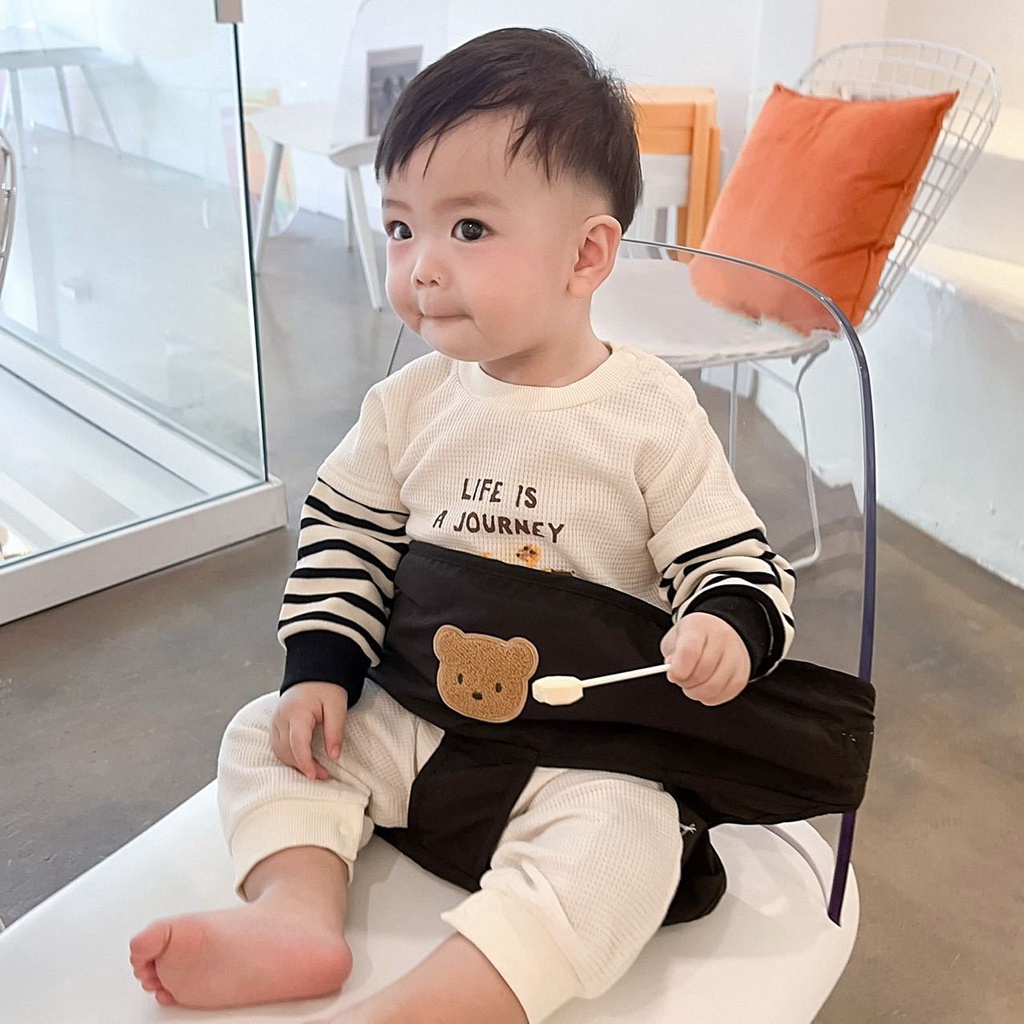 ins韓國兒童餐椅安全帶 卡通小熊便攜式安全帶 寶寶成長椅餵飯綁帶
