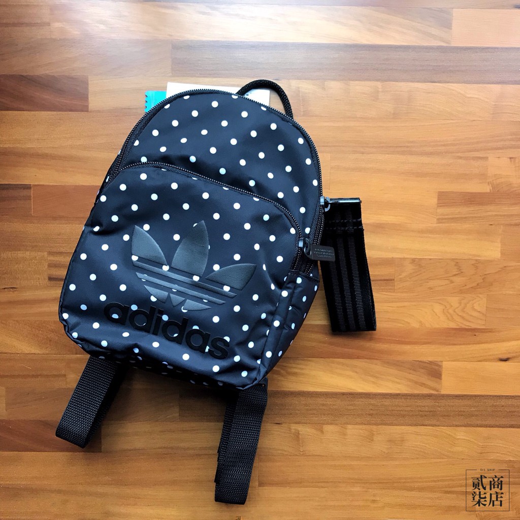 (貳柒商店) adidas Classic Mini Backpack 黑色 後背包 點點 尼龍 三葉草 DY9557