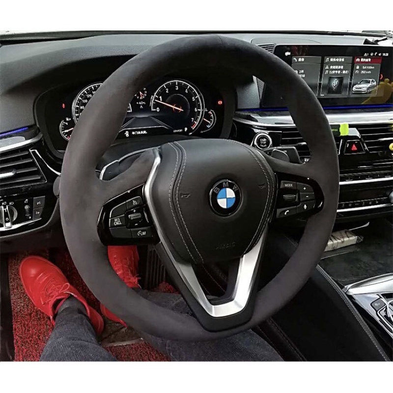 BMW O型通用款 麂皮 方向盤套 方向盤 握感好 防滑 黃色網格 紅色網格 好清理 耐用 方便 包方向盤 包覆性很好