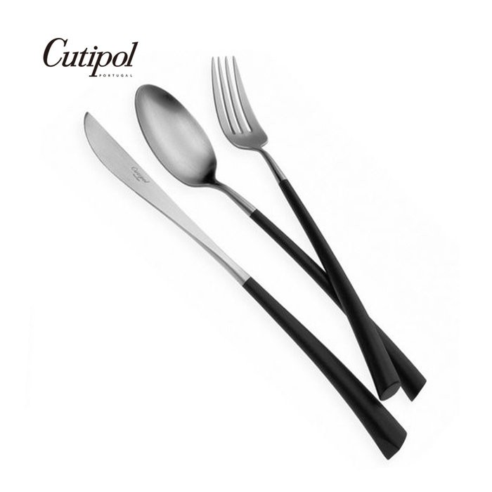 【Cutipol】NOOR系列-黑柄霧面不鏽鋼主餐三件組(主餐刀叉匙) 葡萄牙手工餐具