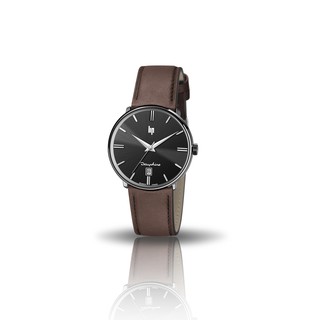 【lip】Dauphine時尚質感黑面皮革石英腕錶-深棕款/671438/台灣總代理公司貨享兩年保固