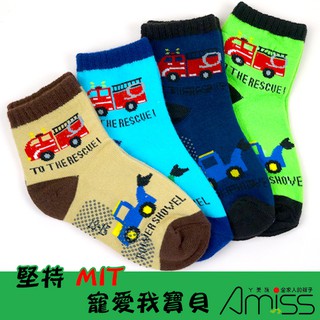 Amiss可愛止滑童襪【4雙組】-消防車 1-3歲/3-6歲/6-9歲/9-12歲
