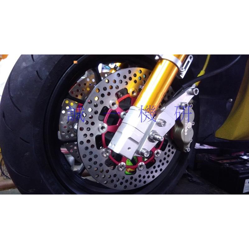 誠一機研前雙碟套件對四卡鉗五代勁戰四代戰三代新勁戰125 舊勁戰雙碟煞卡鉗碟盤改裝前輪框山葉