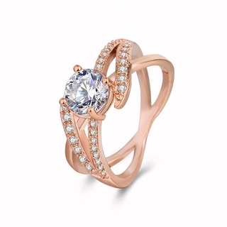 閃閃發光的鋯石玫瑰金鍍金屬新娘戒指浪漫優雅的訂婚婚禮珠寶