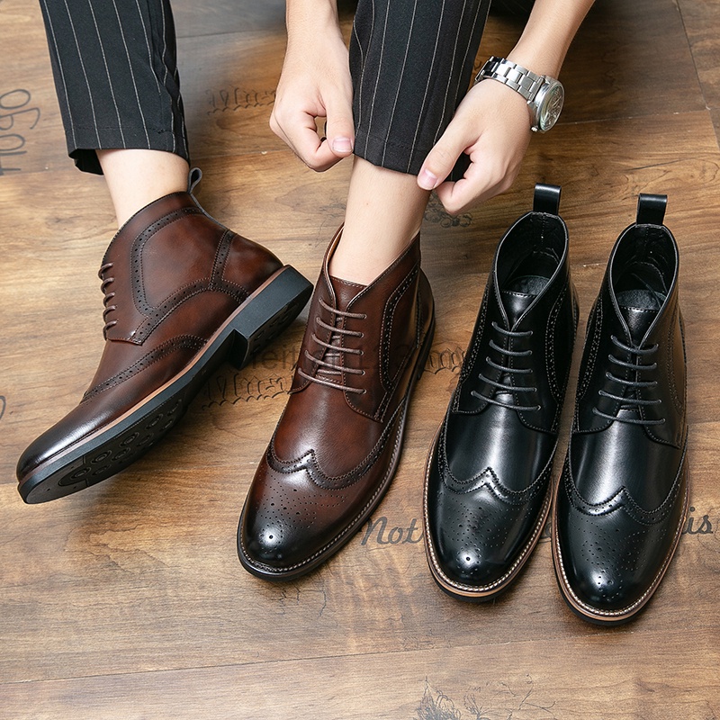 英式brogue 男鞋高幫皮鞋英式雕刻經典馬丁靴男士平底鞋正式紳士婚禮 蝦皮購物