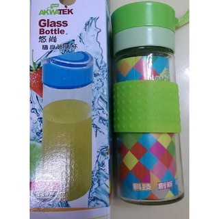 AKWATEK悠尚玻璃運動瓶400ML 樂活隨身玻璃杯 時尚隨身瓶-內附濾網