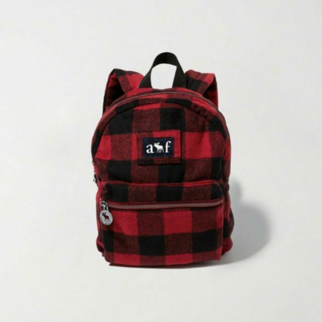 《I Love Usa》全新真品 Abercrombie ( A&amp;F) KIDS格子款backpack絨布後背包