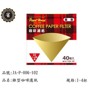 ~省錢王~ 日本 寶馬牌 錐型 咖啡 濾紙 JA-P-006-102 1~4杯 40枚入 天然 濾紙 咖啡