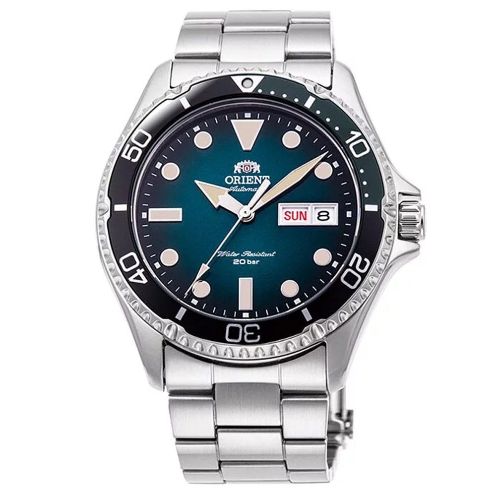 東方錶 ORIENT 漸層綠水鬼鋼帶機械潛水錶 200米防水 藍寶石水晶玻璃鏡面 42mm RA-AA0811E 公司貨