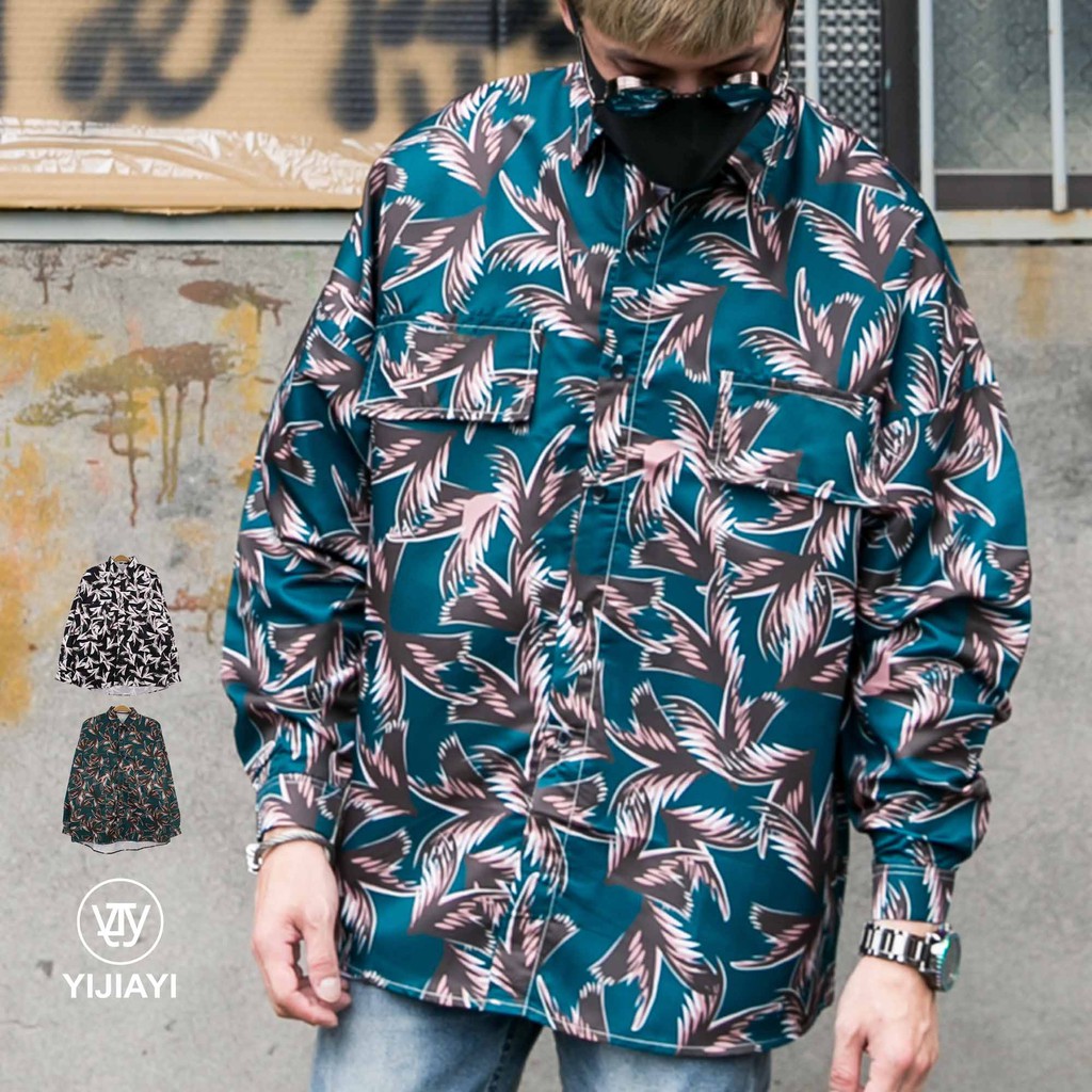 【現貨】【YIJIAYI】 植物圖騰 印花式 經典設計 長袖 外搭 造型 襯衫 (0808)