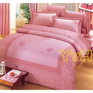 ==YvH==Smart 台灣製精品 03幸運草貼布繡 粉色 雙人 加大 六件式鋪棉床罩組 100%精梳純棉