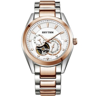 【聊聊私訊甜甜價】Rhythm 日本麗聲鐘時針 縷空日期顯示自動機械腕錶 (A1402S04) 玫瑰金x銀 / 32mm