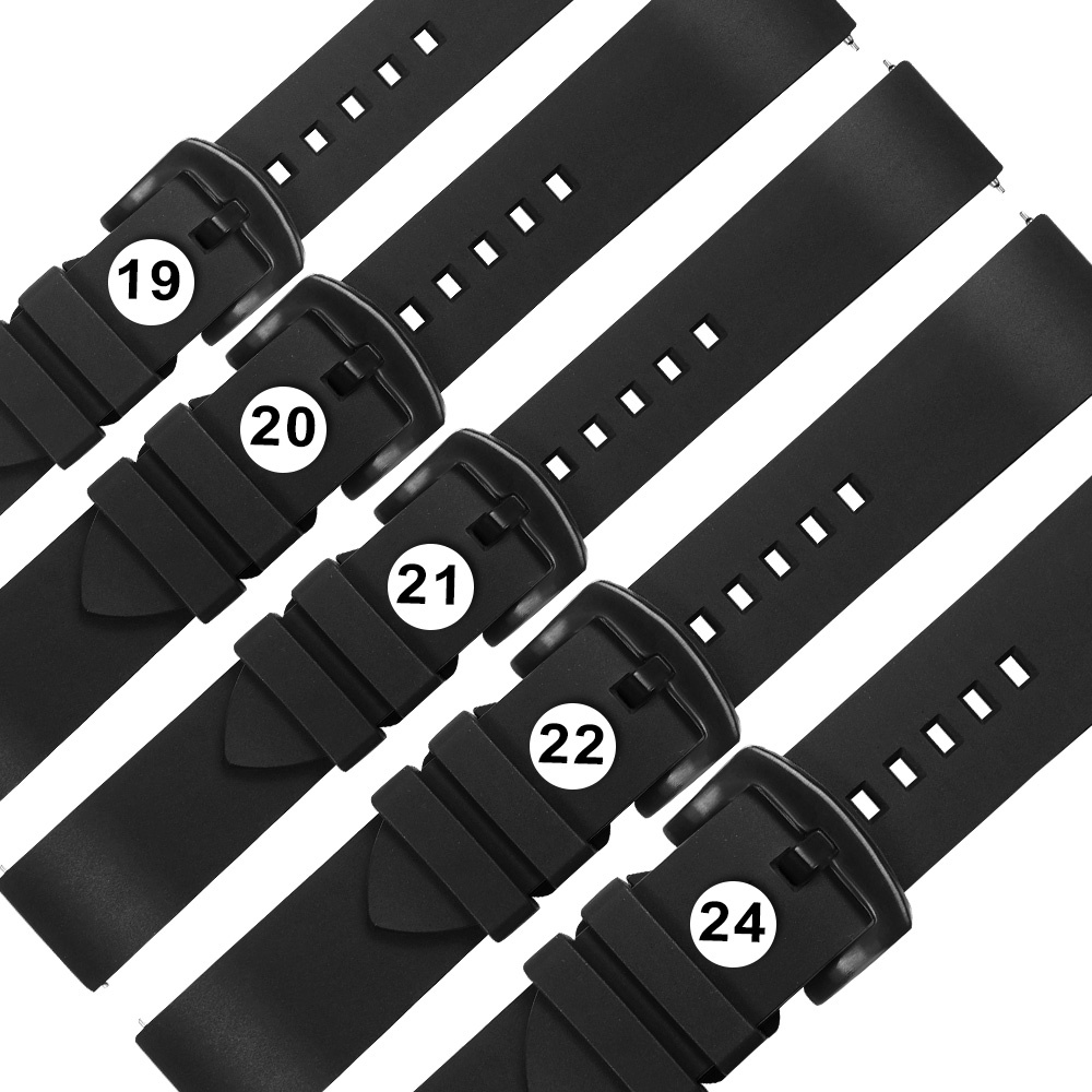 Watchband / 19.20.21.22.24 mm / 各品牌通用 快拆 舒適 矽膠錶帶 鍍黑不鏽鋼扣頭 黑色