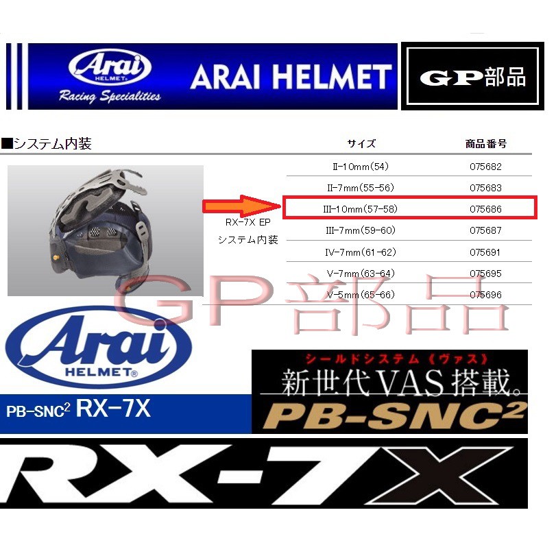 GP部品★ Arai RX-7X 頭頂內襯 ASTRAL-X RX7X 頤帶 兩頰內襯 頸圈 小鼻罩 內襯 全尺寸現貨