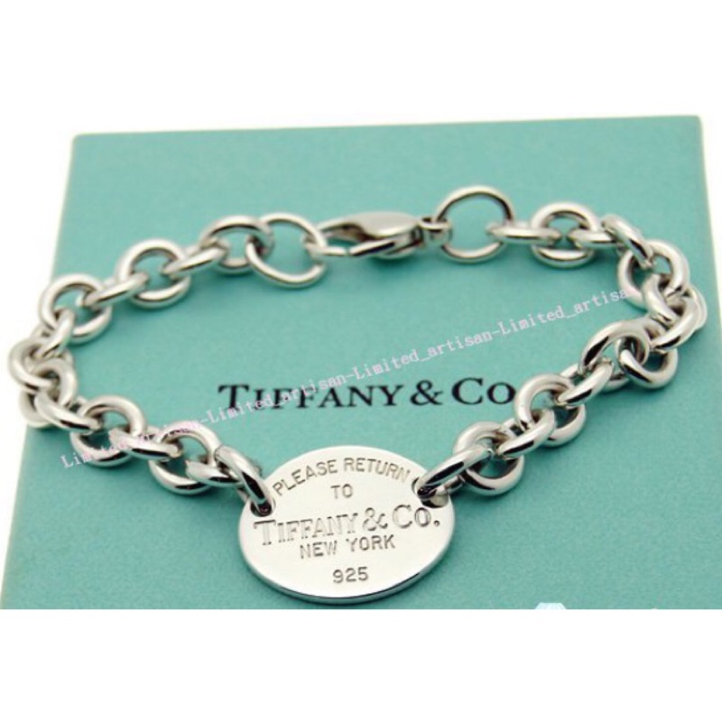 「母親節特價」 Tiffany &amp; co 蒂芬妮 經典款 橢圓牌 純銀手鍊 附購買單據