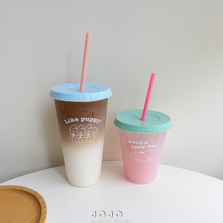 JOJO現貨⚡喝飲料的儀式感 簡約夏日搖搖飲環保杯 非一次性吸管杯 隨手杯 透明磨砂杯 韓系水杯 環保水杯 水壺 咖啡飲