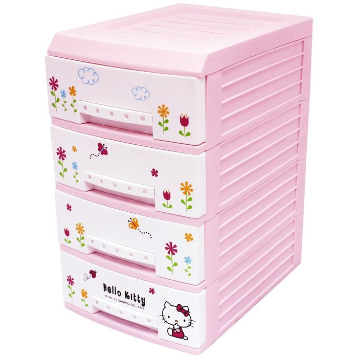 正版授權 KT-0122 Hello Kitty 四層整理抽屜櫃 收納盒【粉紅】【白】
