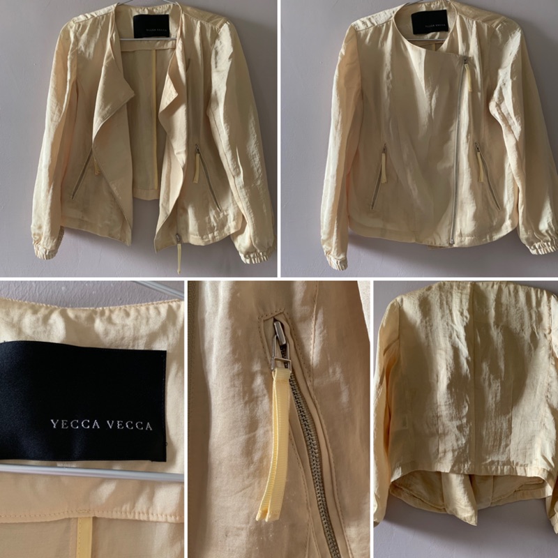 二手yecca Vecca 嫩黃色緞面小外套 蝦皮購物