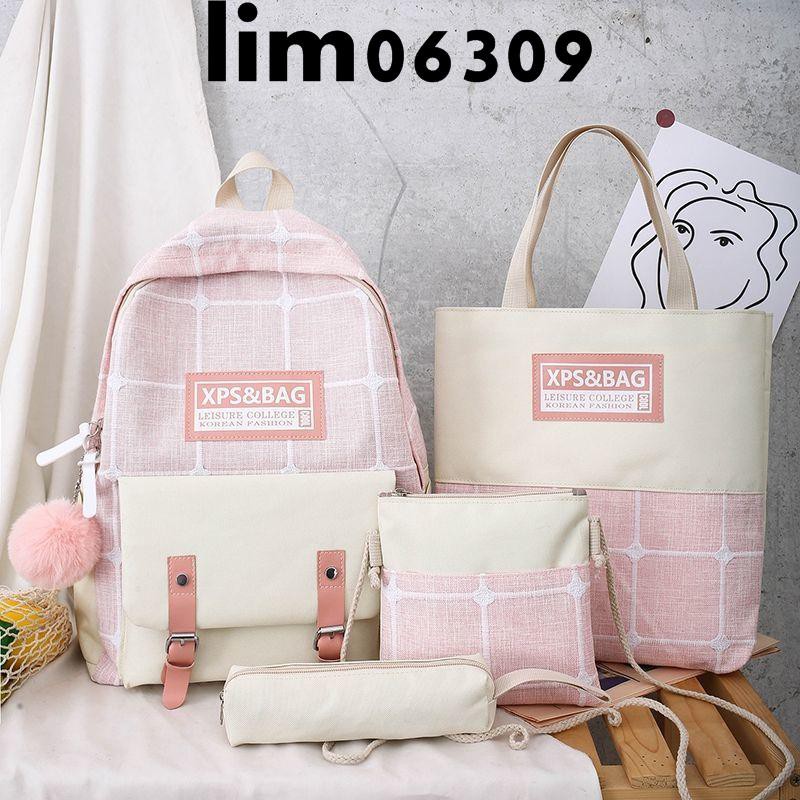 新品特價台灣熱售韓版高中生初中生書包女學生校園原宿風帆布格子四件套雙肩包背 蝦皮購物