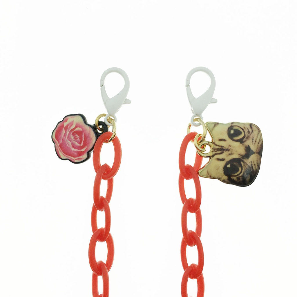 韓國 玫瑰 貓咪 紅鍊 復古 造型 口罩鍊