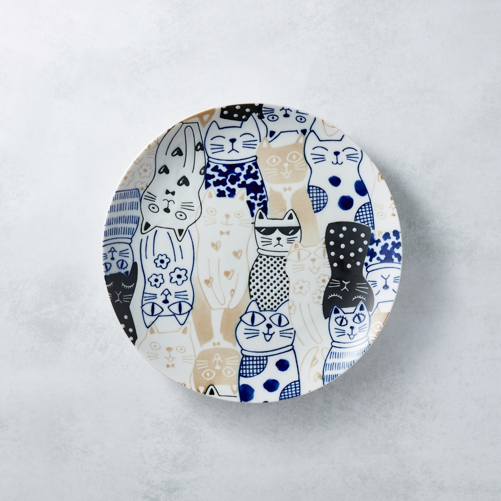日本AWASAKA美濃燒-酷花貓餐盤 - 藍 -《日本原裝進口》