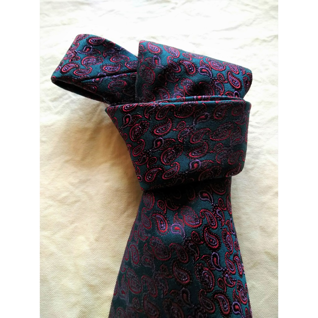 Roberta di Camerino 100% silk tie 義大利製墨綠色系絳紅變形蟲造型名牌領帶近全新真品